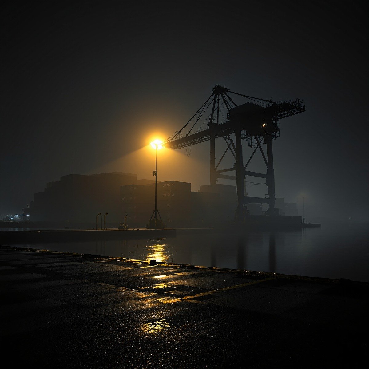 The port of Harrow Bay at night
